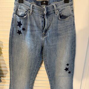 7 For All Mankind The Skinny Ankle Women's Jeans Embroidered Stars Sz 30